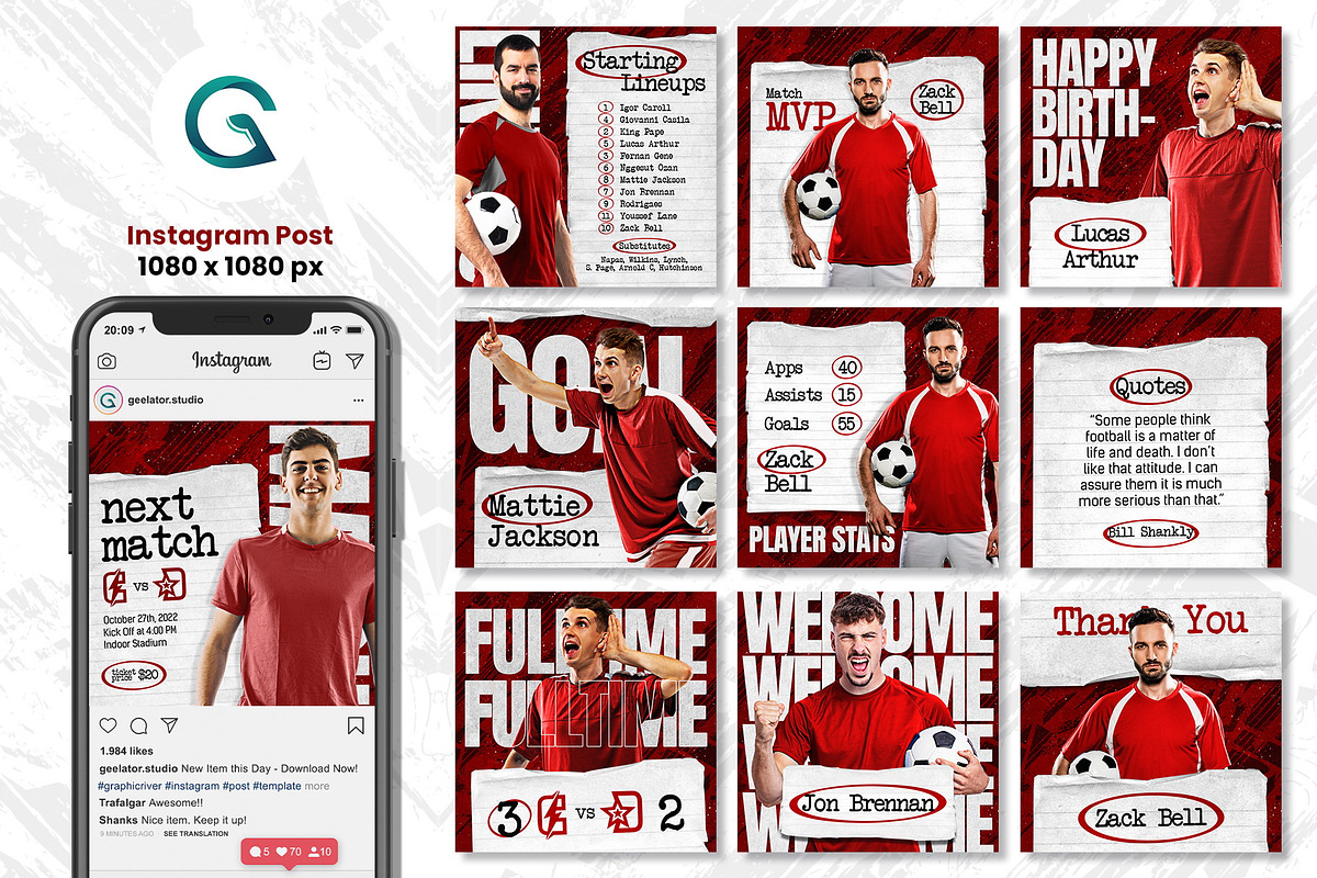 Football Social Media Pack Template, a Social Media Template by Geelator Studio (Photo 2 of 6)