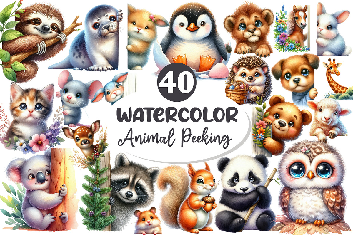 Animal Peeking Around Corner Clipart, an Illustration by Dream Creation (Photo 1 of 7)
