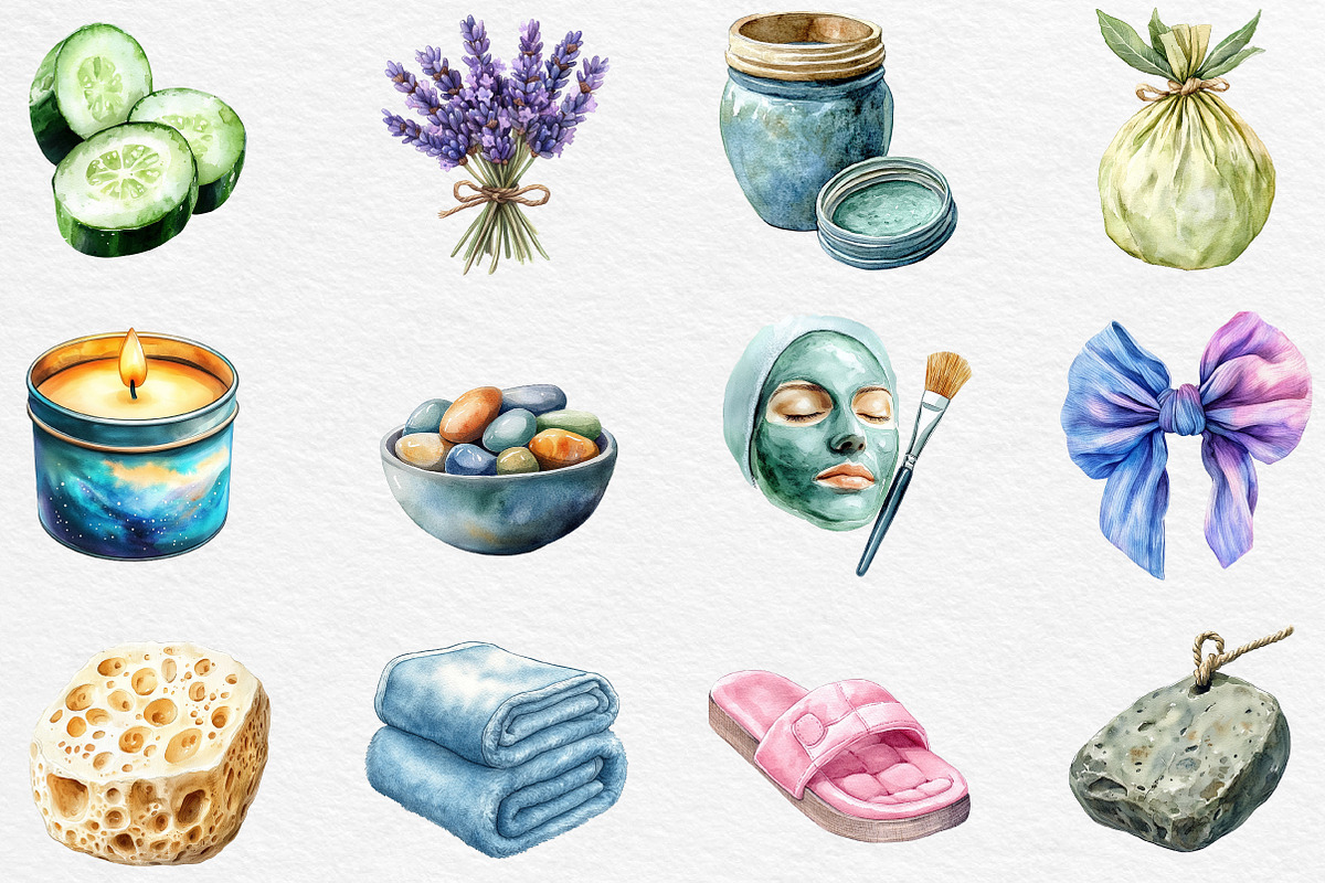 Watercolor Spa Clipart, an Illustration by Black Bird Studio (Photo 2 of 6)
