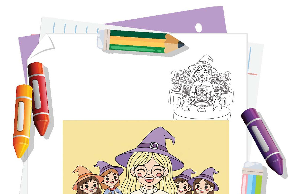 Cat Mom Halloween Coloring Book Page, an Illustration by one-touch (Photo 6 of 8)