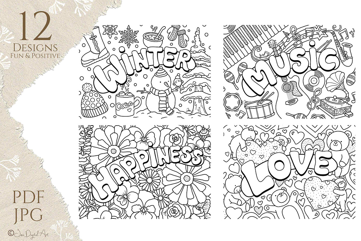 Postcards - 12 Colouring Pages, an Animal Illustration by Jen Digital Art (Photo 3 of 5)