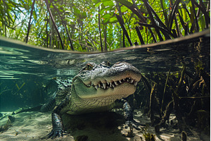 Crooked Alligator head. Generate Ai, an Animal Photo by Ylivdesign