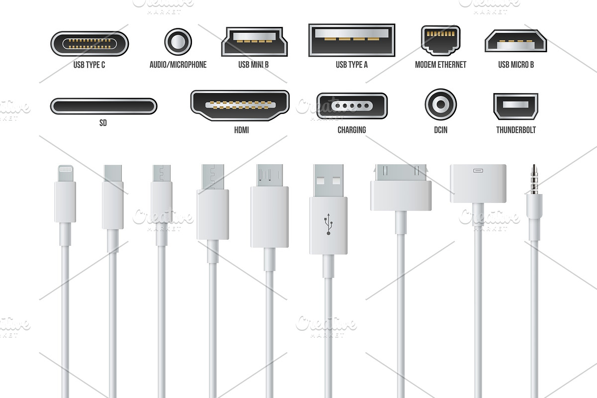 Usb computer universal connectors., a Technology Illustration by HAPPY VECTOR