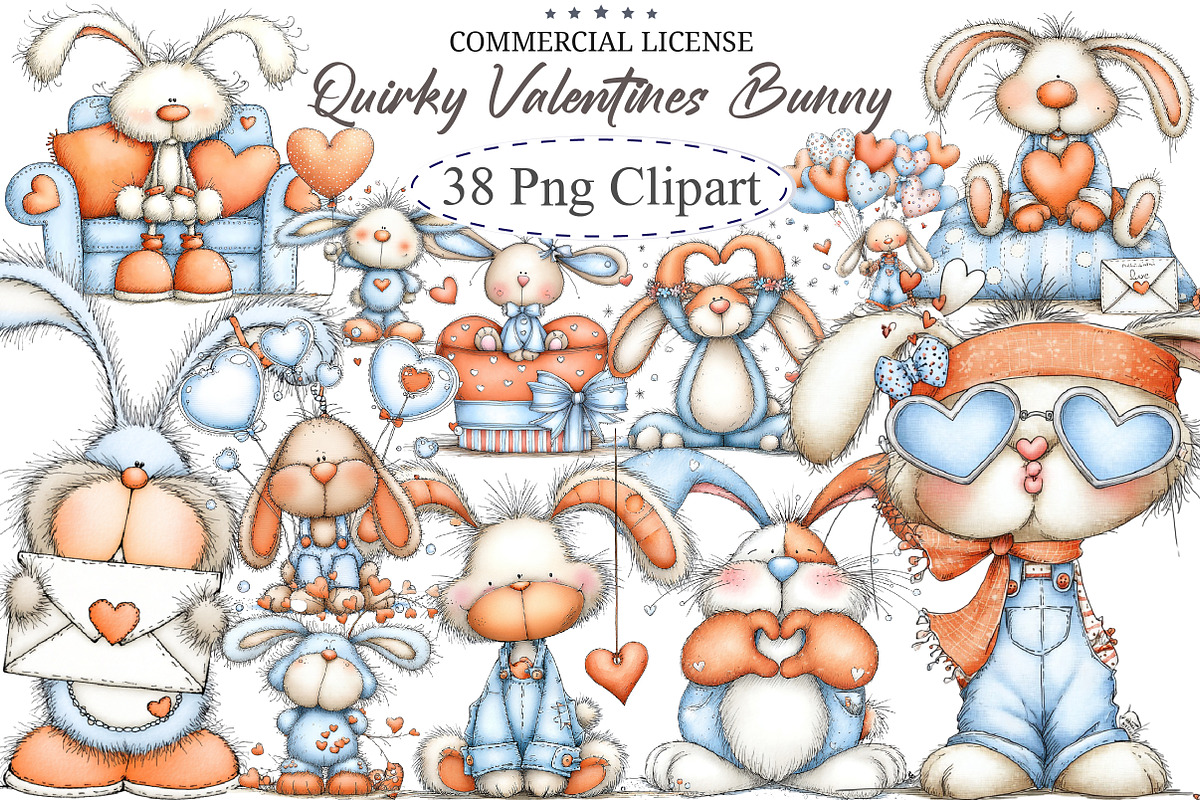 Quirky Valentines Bunny Clipart, an Illustration by designcity5 (Photo 1 of 5)