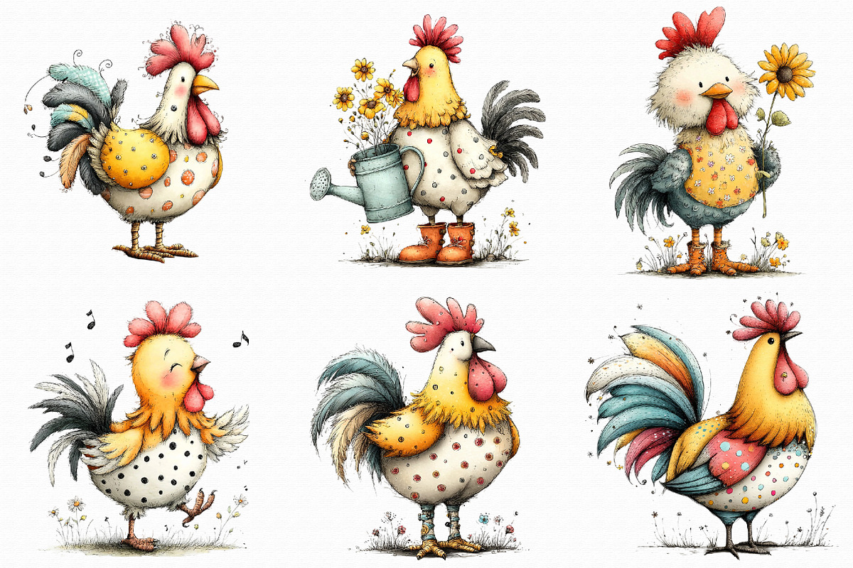 Whimsical Farm Rooster Clipart, an Illustration by Libby Wishes (Photo 5 of 7)
