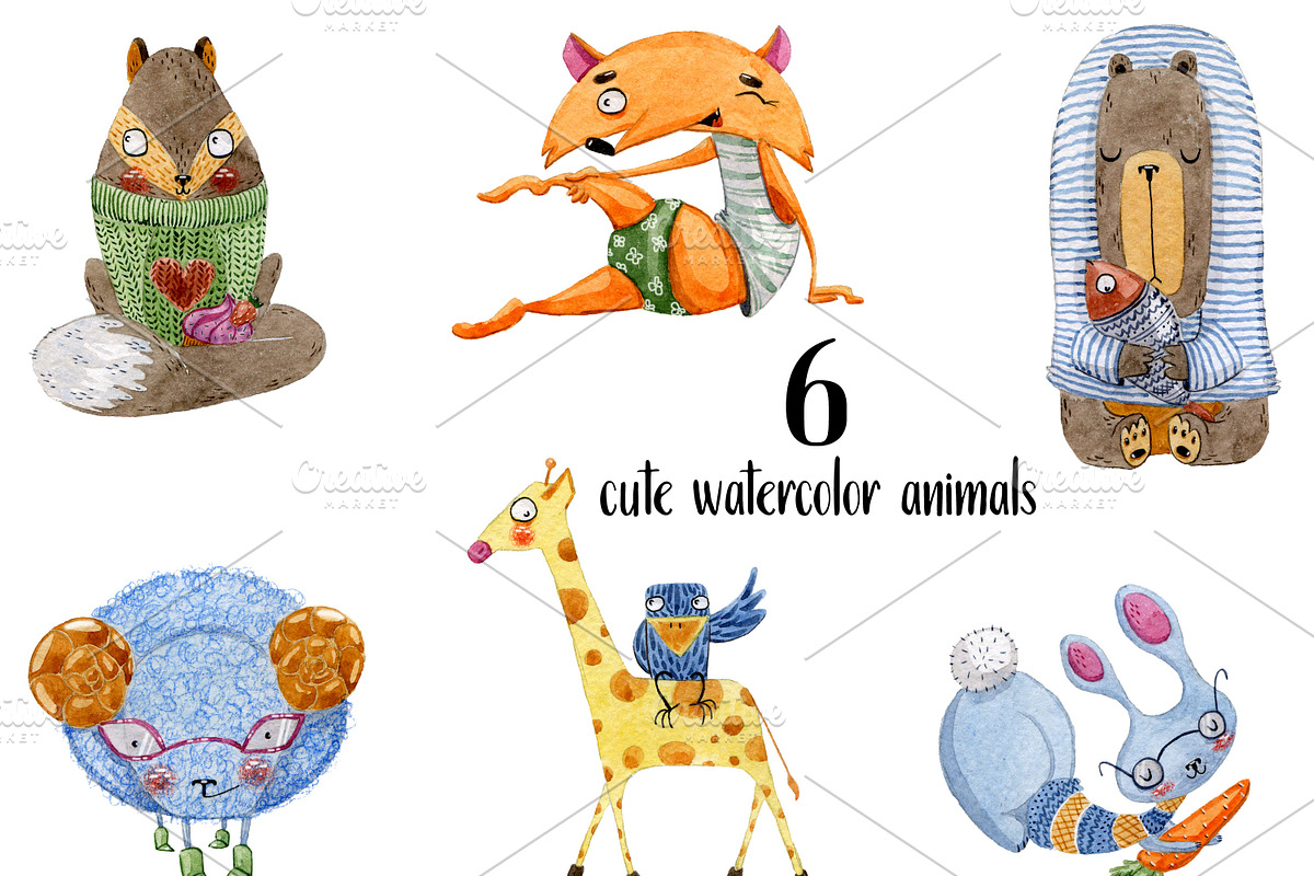 Cute watercolor animals Design Set, an Animal Illustration by Xenia_Art (Photo 3 of 14)