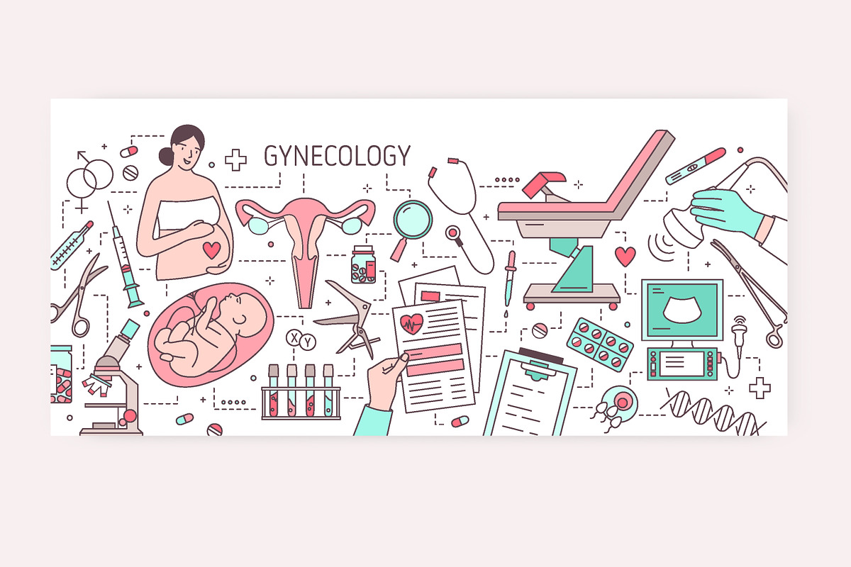 Gynecology line art banners, pattern, a Healthcare Illustration by Good Studio (Photo 4 of 9)
