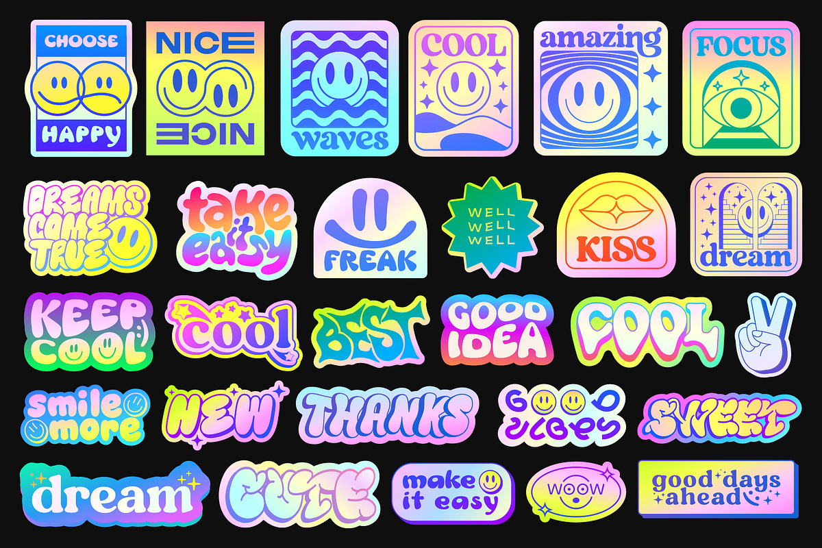 COLORFUL - POP STICKERS VECTOR SET, an Object Graphic by craftlove (Photo 4 of 5)