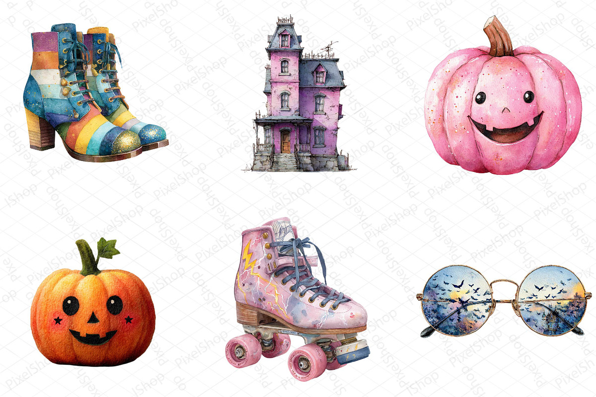 Pink Retro Halloween Clipart Bundle, an Illustration by DreamPrint404 (Photo 2 of 5)