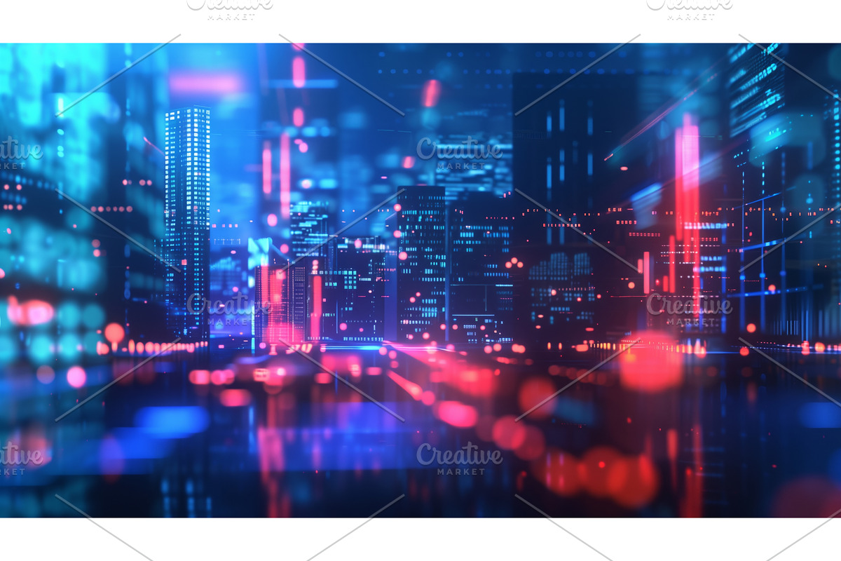 Futuristic cityscape with neon, a Technology Illustration by Sergey Kotenev