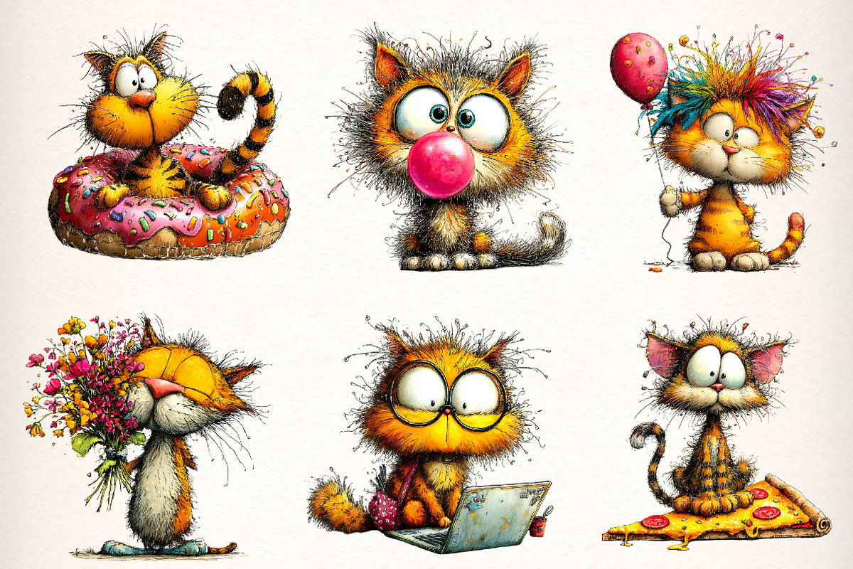 Whimsical Funny Cat Clipart Png, an Illustration by Dream Creation (Photo 4 of 6)