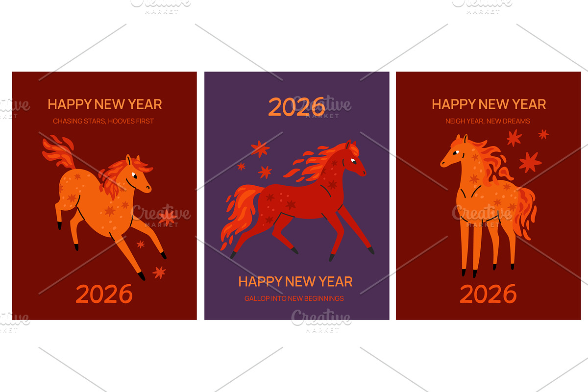 New year horses cards. Flamed, an Animal Illustration by YummyBuum