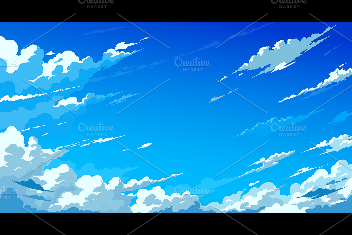 Cartoon anime manga white sky clouds, a Seasonal Illustration by Seavector Studio (Photo 2 of 3)
