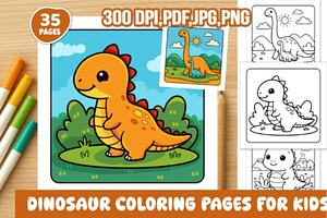 Dinosaur Coloring Pages for Kids, an Animal Illustration by Ink Gallery