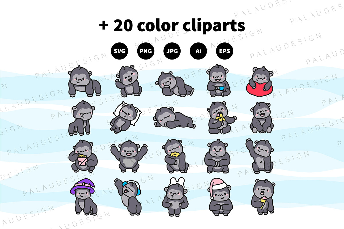 Gorilla Clipart Set, an Animal Illustration by Palau (Photo 10 of 12)
