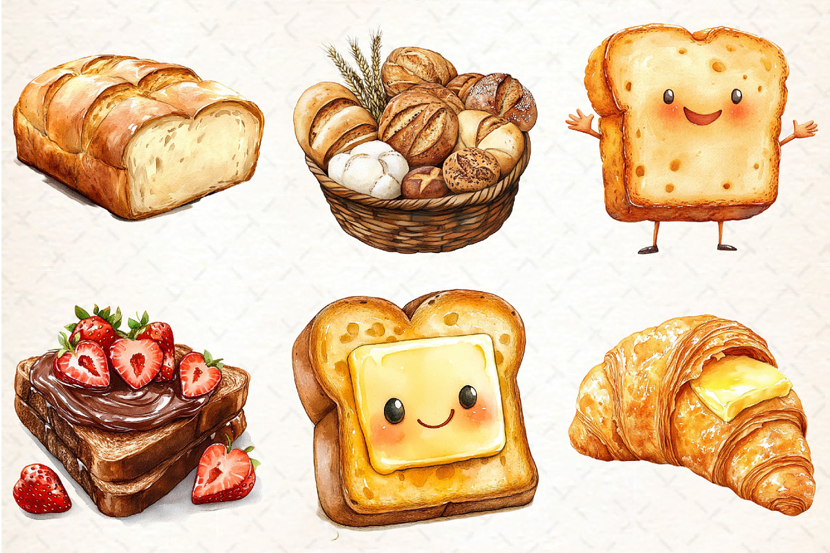 Watercolor Bread Clipart Bundle, an Illustration by DreamCafeArt (Photo 2 of 8)