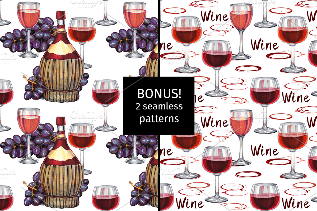 Hand drawn wine illustration., a Food Illustration by Lina's store (Photo 3 of 3)