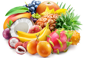 Fresh exotic tropical fruits, a Photo by Volff