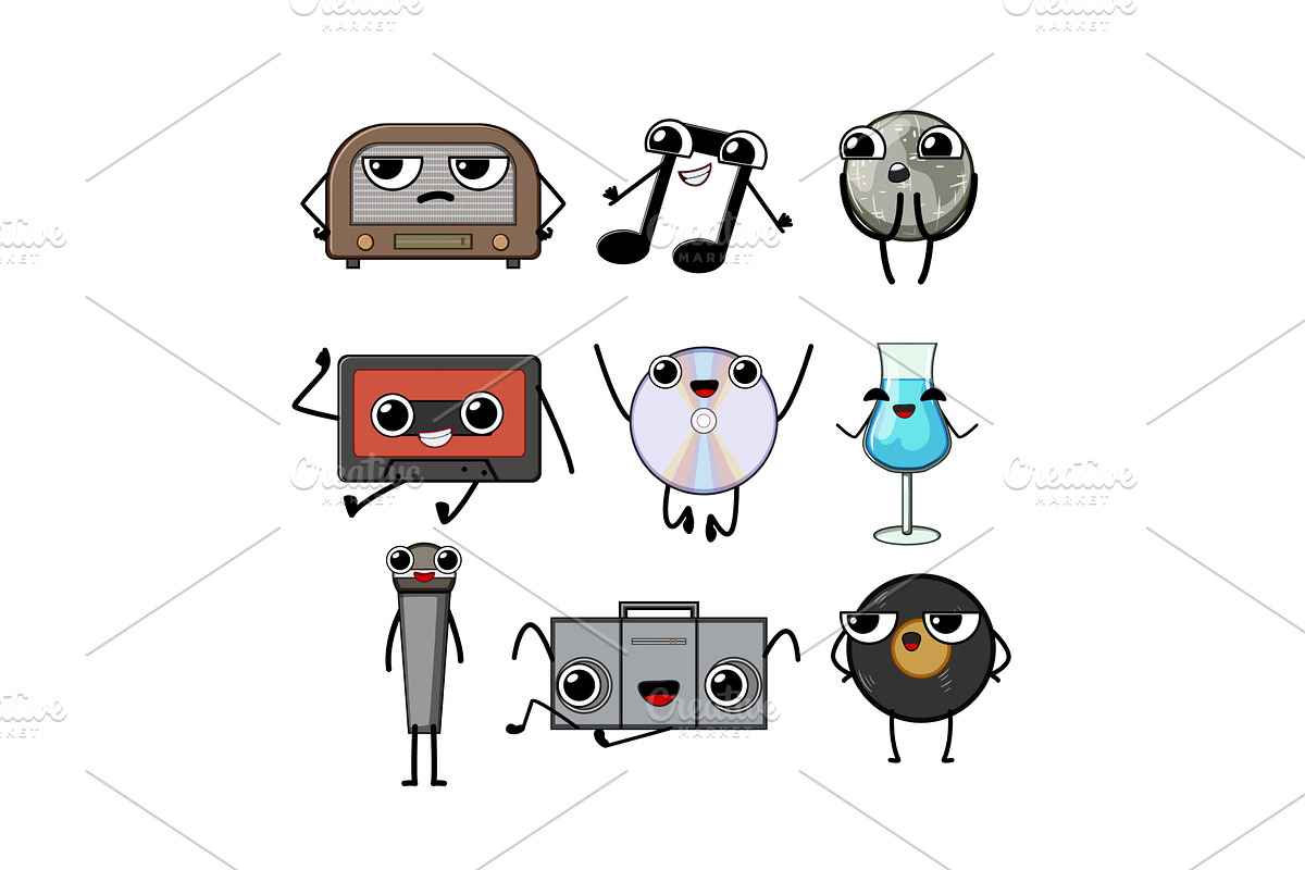 retro music character set cartoon, an Illustration by pikepicture