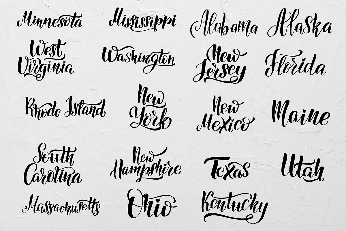 50 US State Names Vector Lettering, an Object Graphic by Selentaori Studio