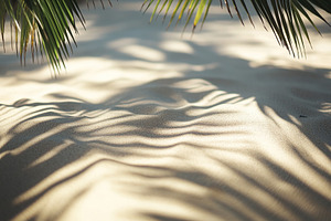 Soft beach sand creates gentle patterns under palm fronds on a sunny day, a Photo by AlyaAnd