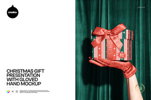 Christmas Gift on Gloved Hand Mockup, a Packaging Mockup by creatsy5