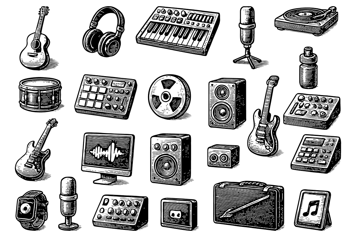 Music Gear & Instruments Set, an Object Graphic by RT Studio