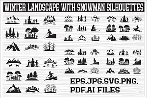 winter landscape snowman silhouettes, an Illustration by Amazin_art