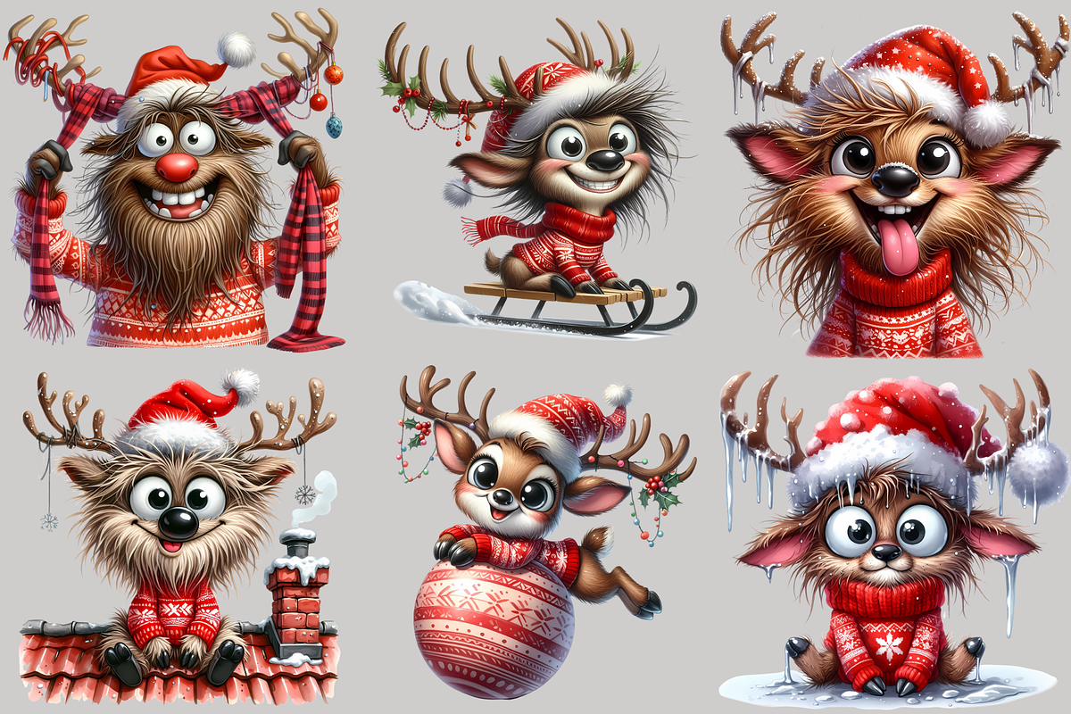 Funny Christmas reindeers clipart, an Animal Illustration by AnetArtStore (Photo 3 of 8)