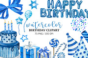 Watercolor Blue Birthday Party PNG, an Object Illustration by PatternPalette (Thumbnail 1 of 6)