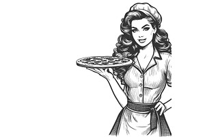 Waitresses Serving Pizza Sketch