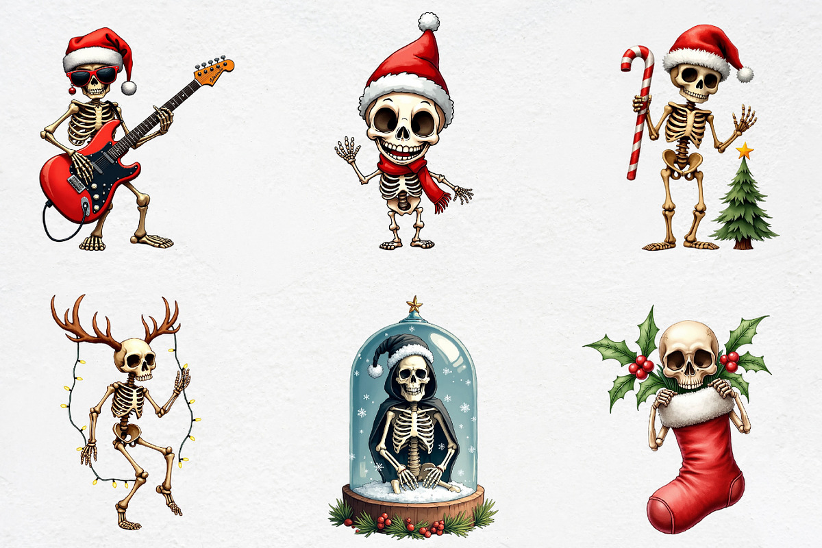 Watercolor Christmas Skeleton ClipAr, an Illustration by CrexoraLab (Photo 5 of 5)