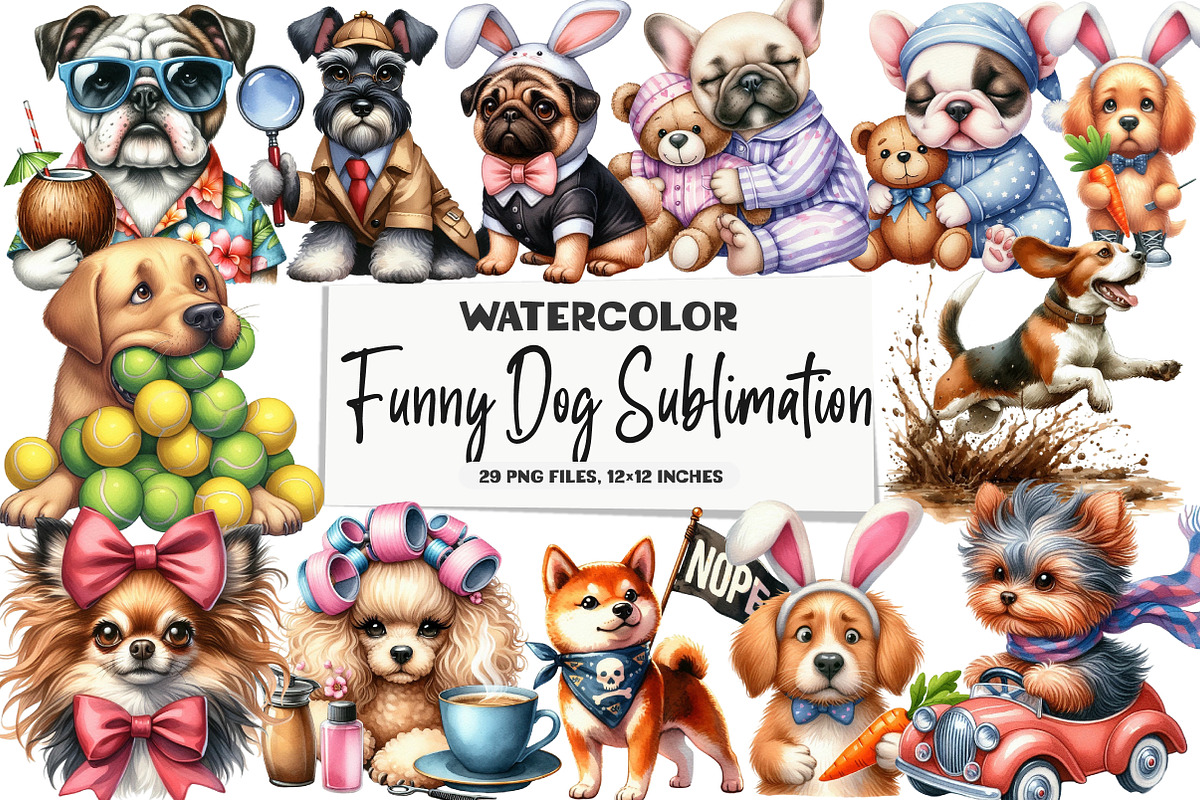 Funny Dog Sublimation Clipart, an Illustration by DreamArtGraphic (Photo 1 of 5)