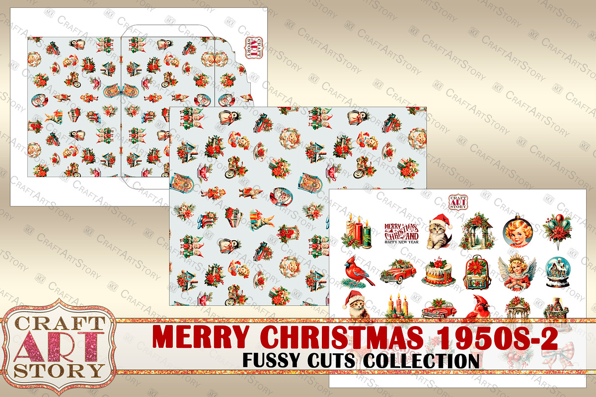 Merry Christmas Fussy-2 Cuts, a Seasonal Illustration by CraftArtStory (Photo 5 of 6)