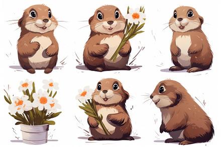 Adorable prairie dog holding flowers, an Animal Illustration by Ylivdesign