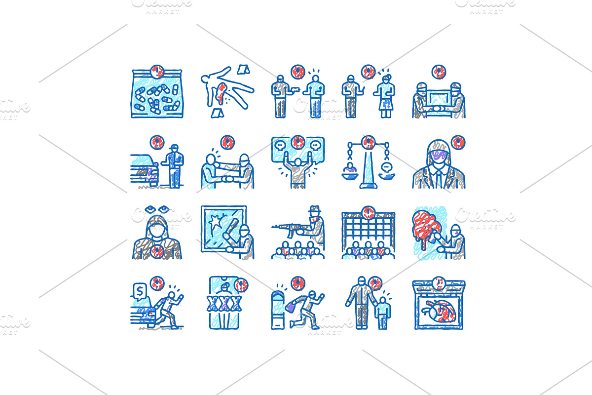 Crime Bandit Illegal Actions Icons, an Object Illustration by pikepicture