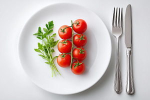 White plate with a bunch of fresh, a Food & Drink Photo by MistyDay