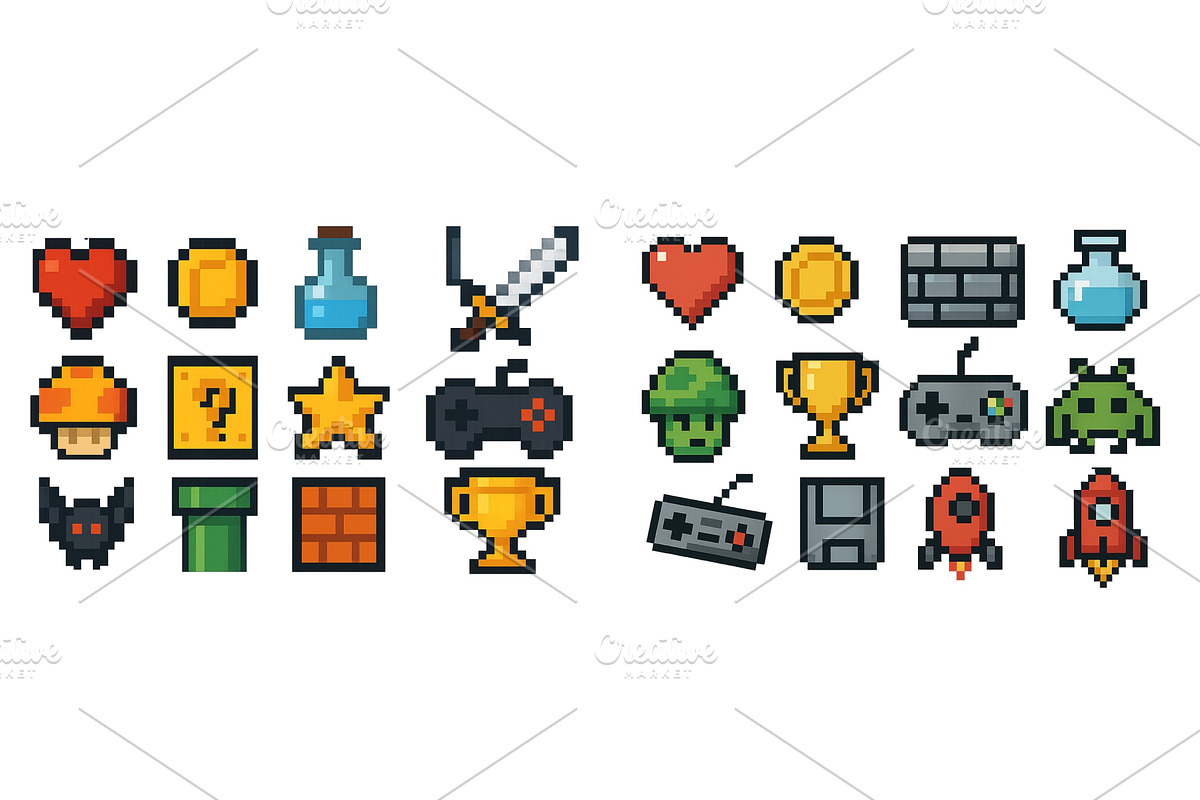 Pixel art collection featuring game, an Illustration by ZinetroN