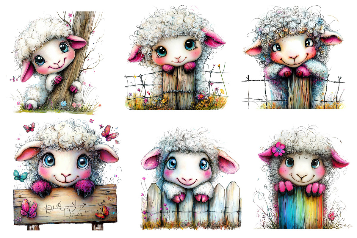 Peekaboo Sheep Clipart, an Illustration by CreationArt (Photo 3 of 6)