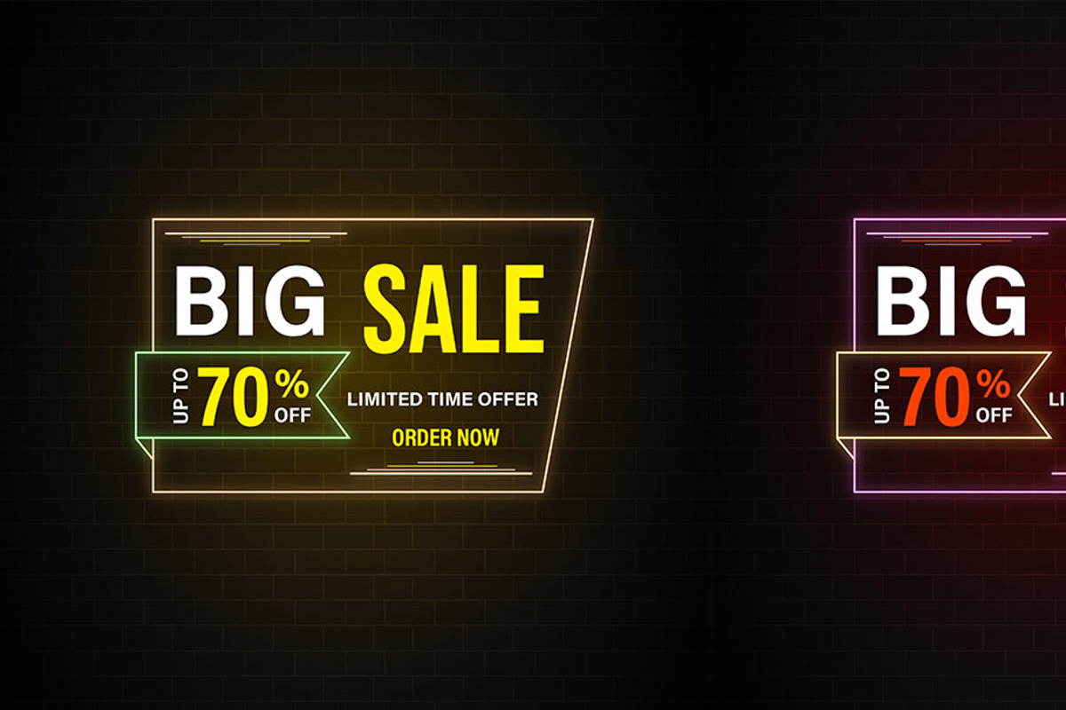 Sale Promotions Vector Neon Bundle, a Decorative Illustration by Photoshop Action (Photo 9 of 15)