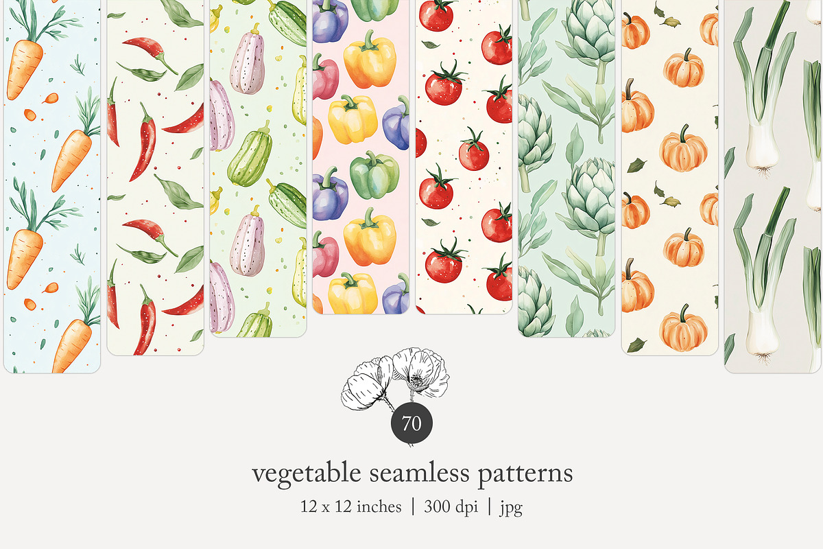 70 vegetable seamless pattern, a Pattern Graphic by Poppy Lane Studio (Photo 1 of 10)
