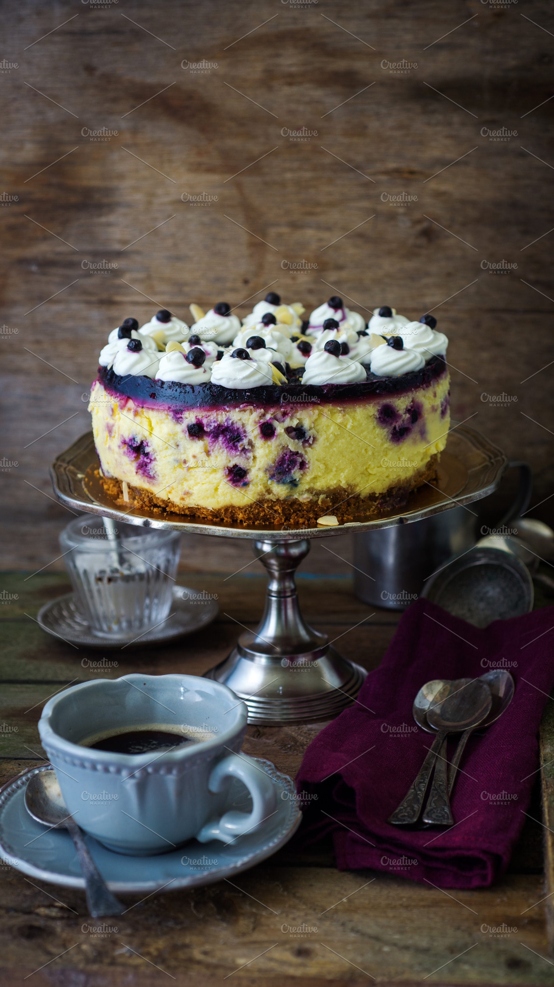 Blueberry cheesecake stock photo containing cake and blueberry, a Food & Drink Photo by saharisha