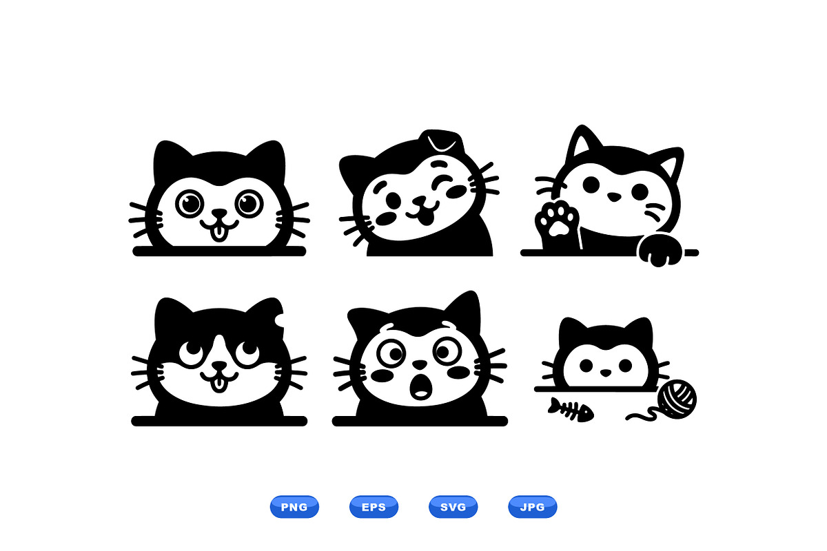 Cute Cat Peek Clipart Set, an Illustration by designvectx (Photo 3 of 3)