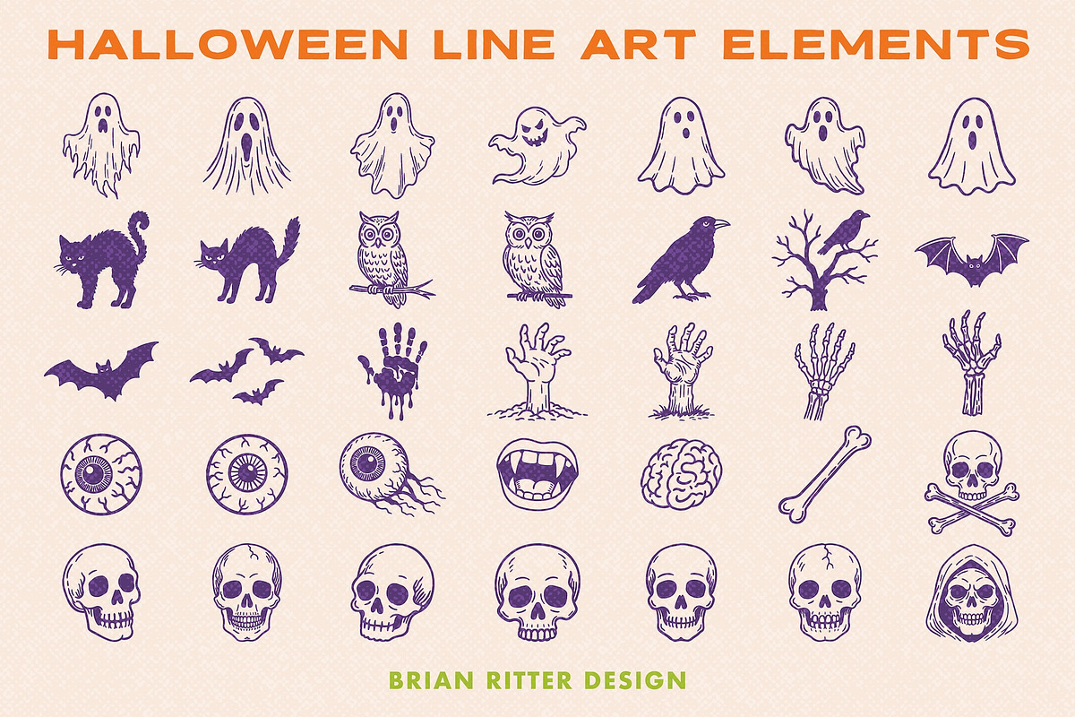 Halloween Line Art Elements, an Object Graphic by Brian Ritter Design (Photo 4 of 6)