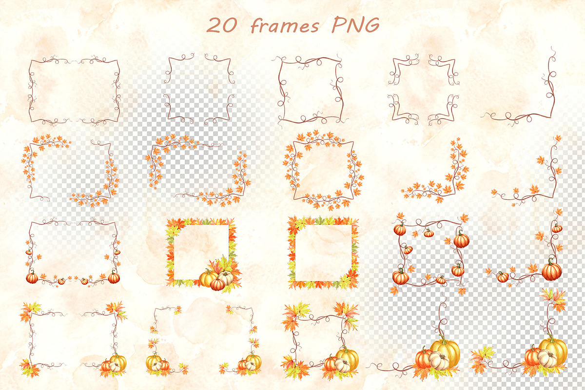 Autumn pumpkins watercolor clipart, a Decorative Illustration by susie-p-art (Photo 6 of 17)