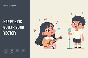 Happy Kids Guitar Song, a Person Illustration by Partikusi Design
