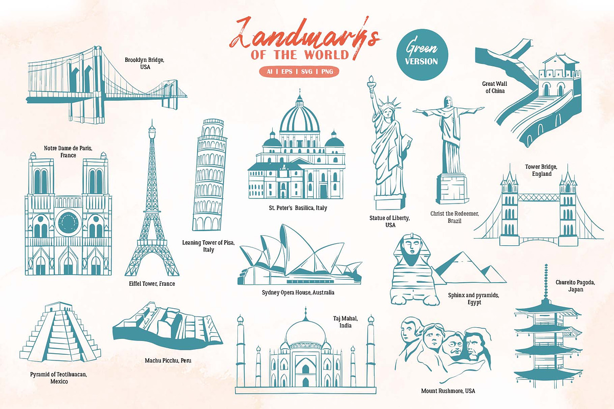 World Landmarks. Vector Clipart Set, an Object Graphic by VerAna (Photo 4 of 9)