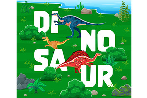 Prehistoric dinosaurs banner, an Animal Illustration by Vector Tradition