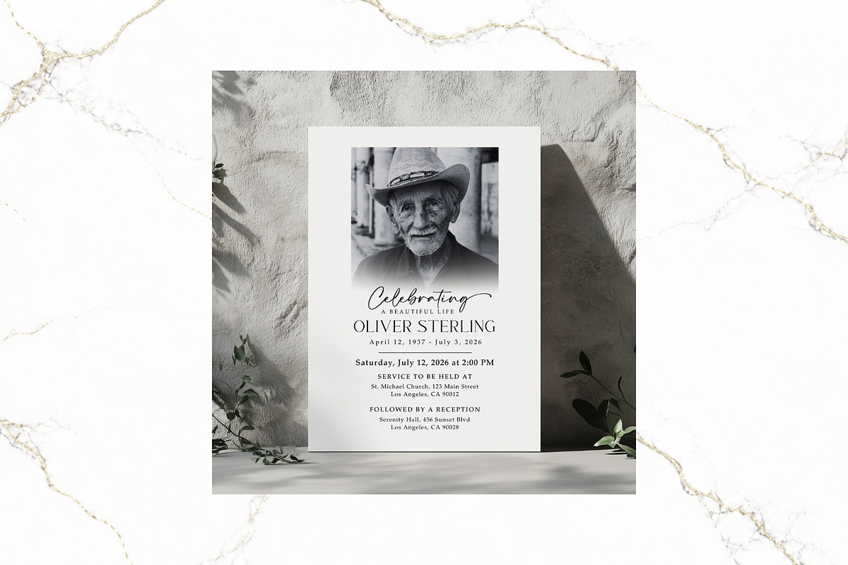 Funeral Invitation B&W Canva FR005, a Card Template by TyphoonStudio (Photo 3 of 7)