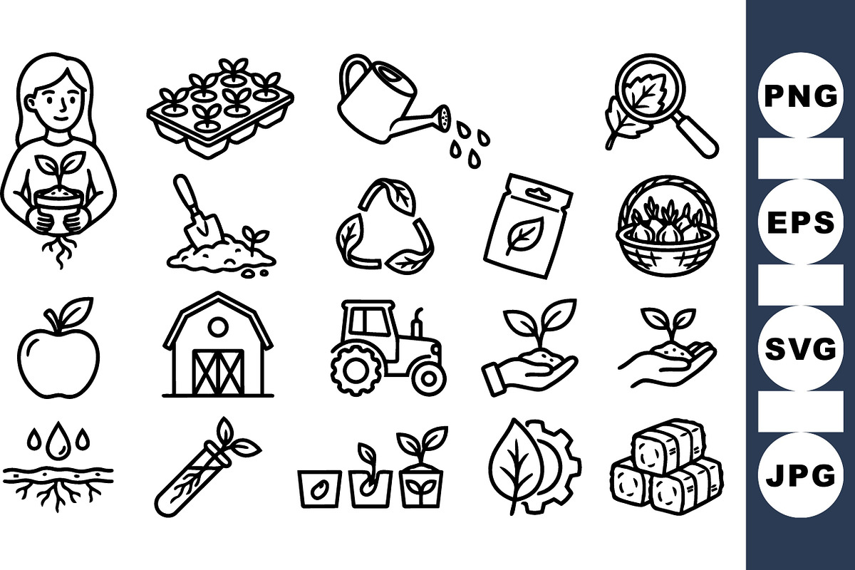 Farm Gardening Line Art Set, an Illustration by designvectx (Photo 1 of 3)